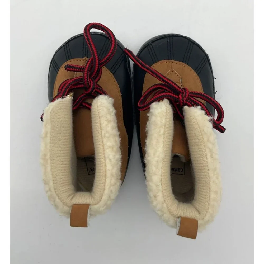 Carters Baby Boy Duck Boots Fleece-Lined Soft Crib Shoes Brown & Black 9-12 Mos - Picture 4 of 6